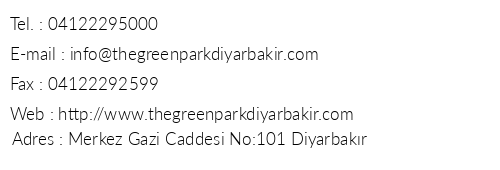 The Green Park Hotel Diyarbakr telefon numaralar, faks, e-mail, posta adresi ve iletiim bilgileri